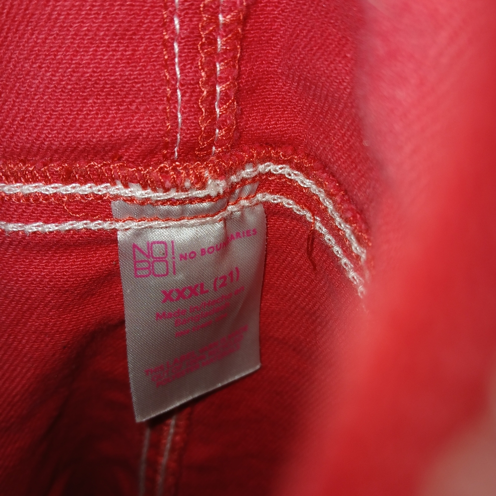 Red Women's Cotton Overall Dress with Contrast Stitching - Picture 2 of 2